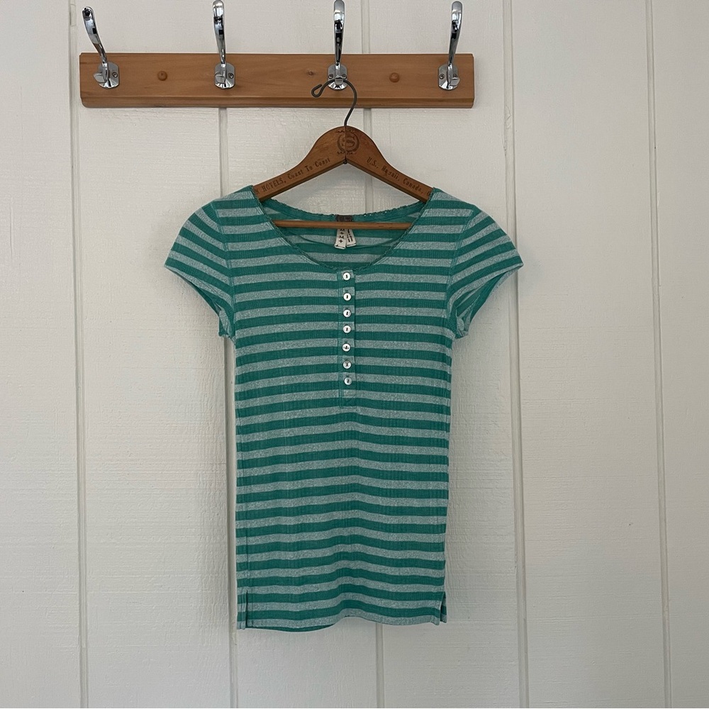 Free people sailor stripe rib henley tshirt